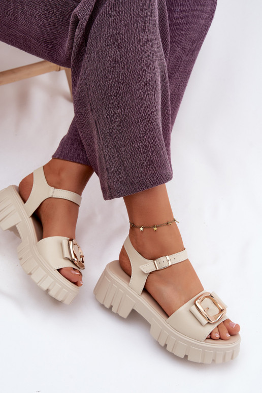 Sandalias de plataforma para mujer con hebillas Vinceza 79611, color arena