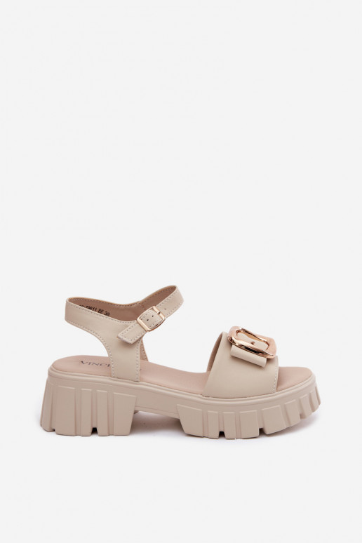 Sandalias de plataforma para mujer con hebillas Vinceza 79611, color arena