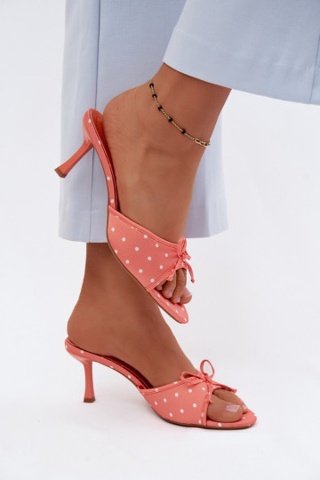 Zapatillas de mujer con lazos y puntos en tacón fino de color naranja de Shinea 2