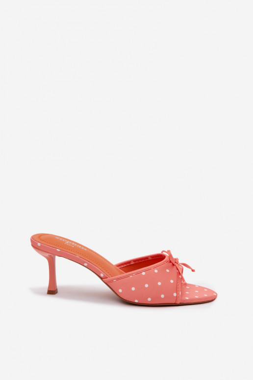 Zapatillas de mujer con lazos y puntos en tacón fino de color naranja de Shinea
