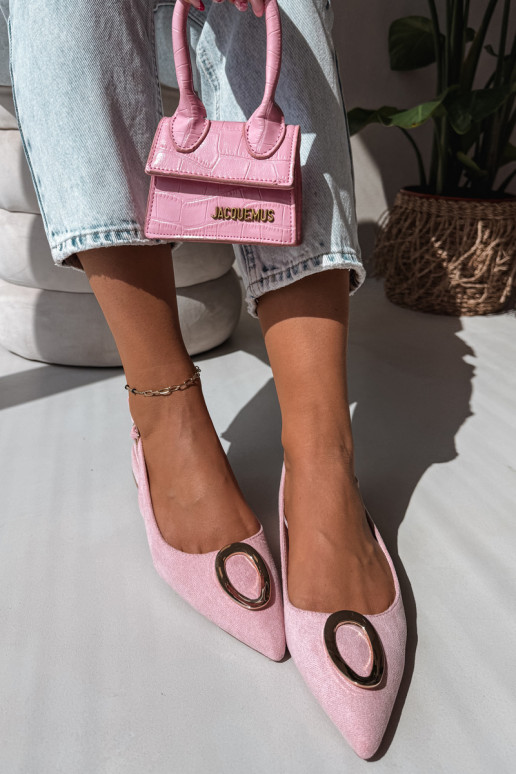 Sandalias de mujer con tacón ancho y adornos de color rosa de Sparkle