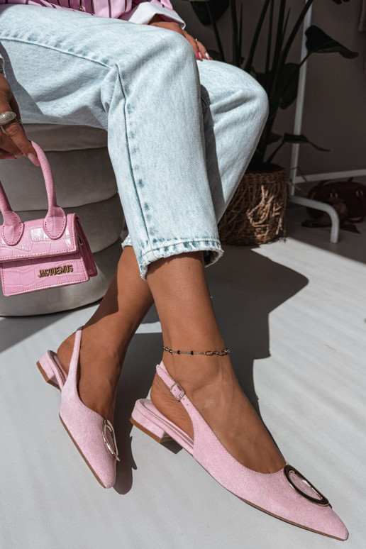 Sandalias de mujer con tacón ancho y adornos de color rosa de Sparkle