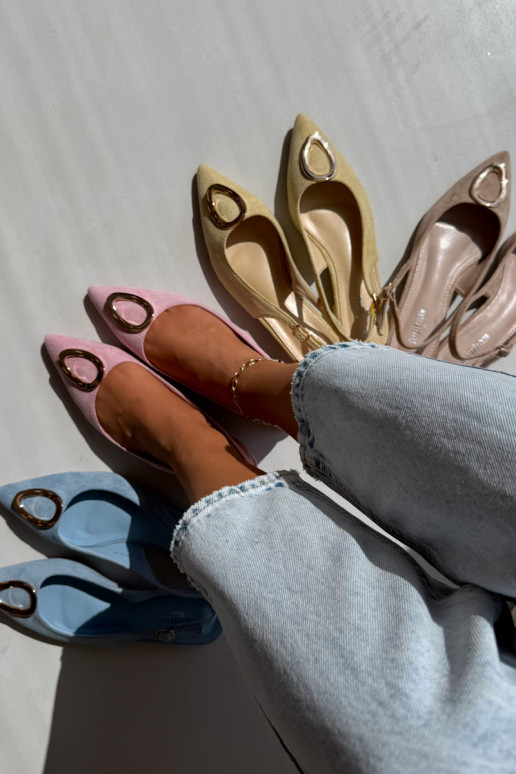 Sandalias de mujer con tacón ancho y adornos de color rosa de Sparkle
