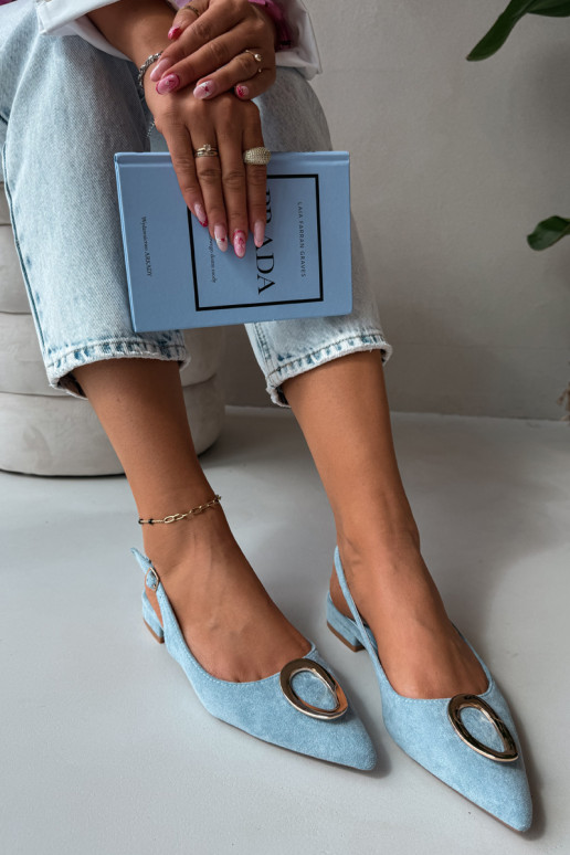 Sandalias de mujer con tacón ancho y adornos de color azul de Sparkle