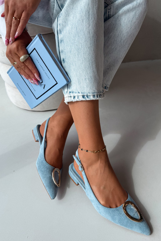 Sandalias de mujer con tacón ancho y adornos de color azul de Sparkle