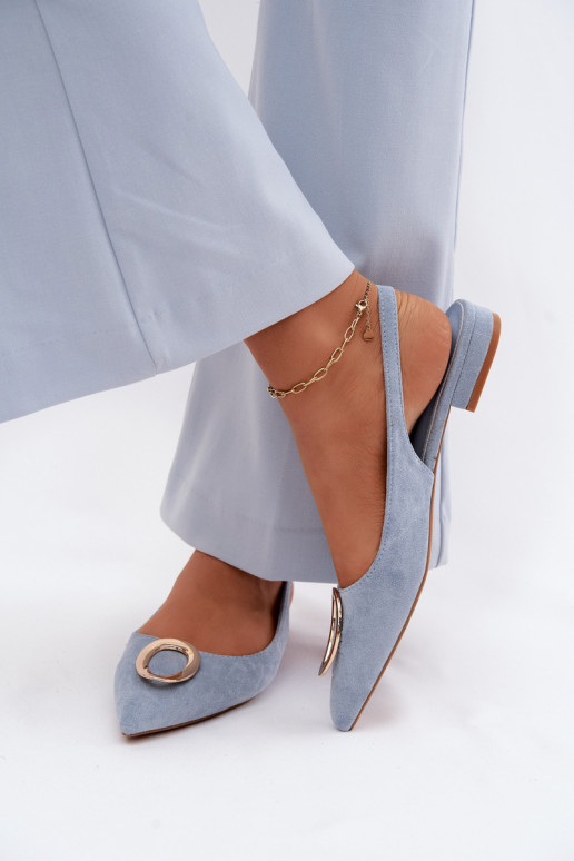Sandalias de mujer con tacón ancho y adornos de color azul de Sparkle