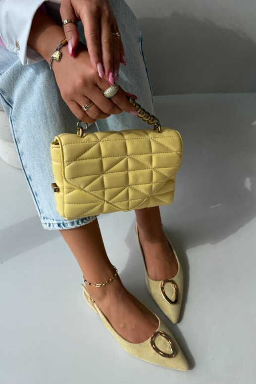 Sandalias de mujer con tacón ancho y adornos de color amarillo de Sparkle
