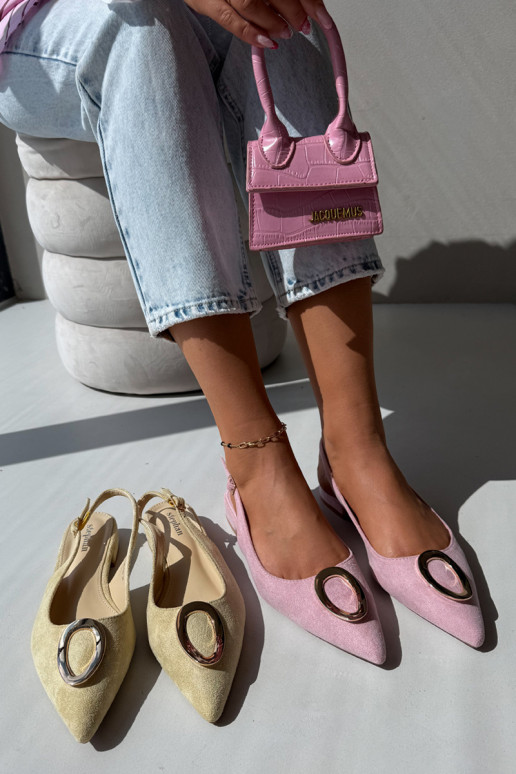 Sandalias de mujer con tacón ancho y adornos de color amarillo de Sparkle