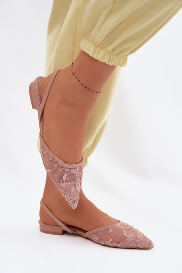 Sandalias de malla rosas con cordones y tacón ancho Selissey