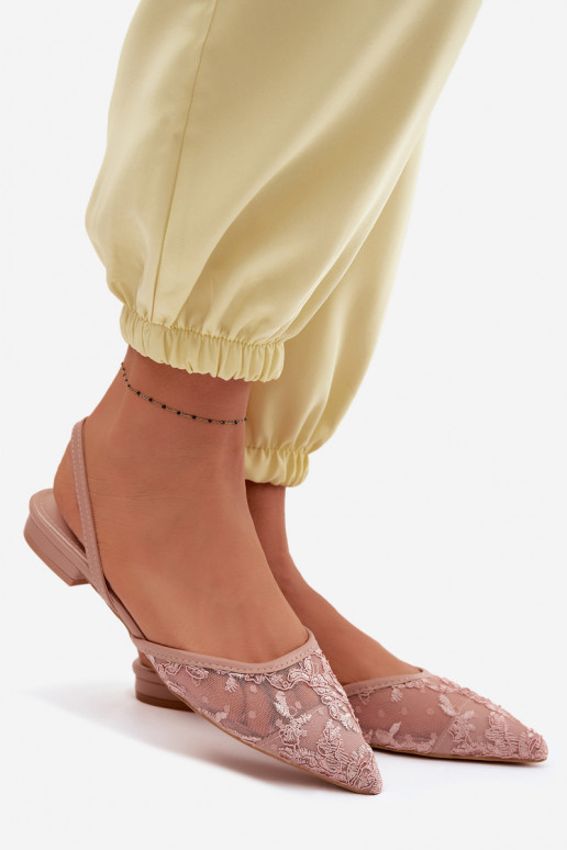 Sandalias de malla rosas con cordones y tacón ancho Selissey