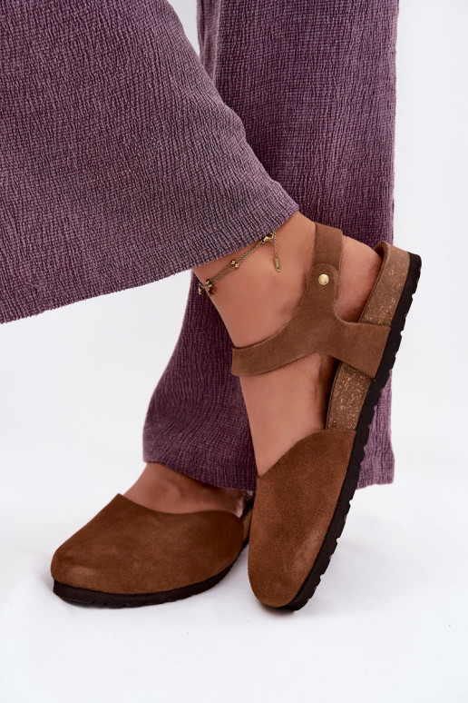 Sandalias de cuero de ante con dedos cerrados Tai turiciejka H7365-02 marrones
