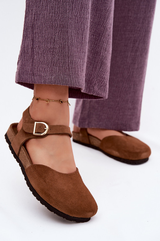 Sandalias de cuero de ante con dedos cerrados Tai turiciejka H7365-02 marrones