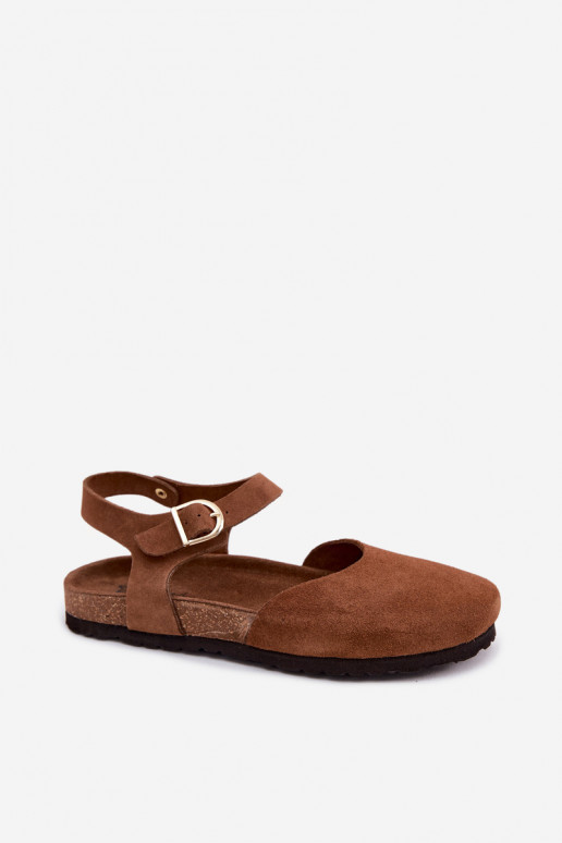 Sandalias de cuero de ante con dedos cerrados Tai turiciejka H7365-02 marrones