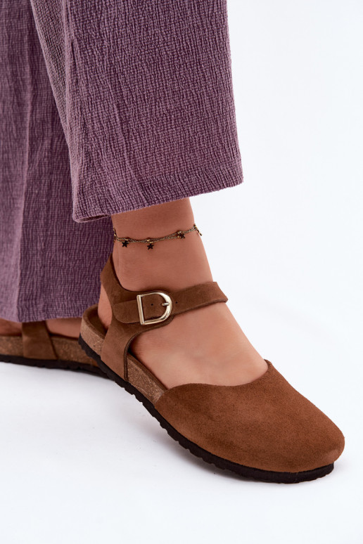 Sandalias de cuero de ante con dedos cerrados Tai turiciejka H7365-02 marrones