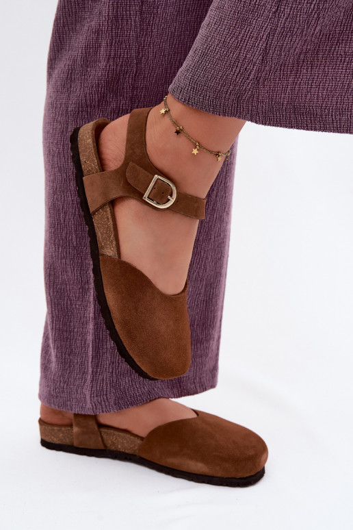 Sandalias de cuero de ante con dedos cerrados Tai turiciejka H7365-02 marrones