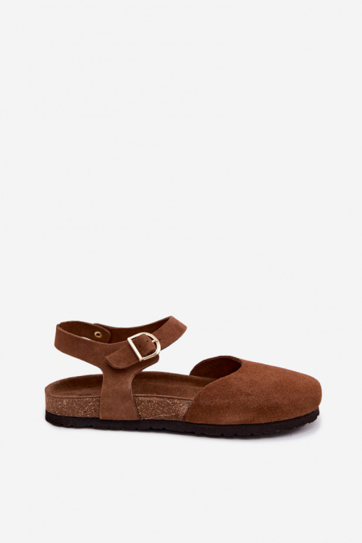 Sandalias de cuero de ante con dedos cerrados Tai turiciejka H7365-02 marrones