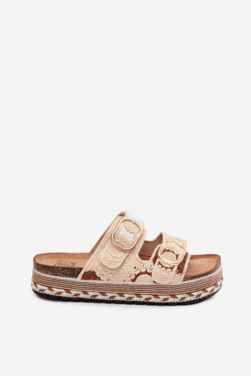 Zapatillas de ganchillo Glimma con plataforma y hebillas en color arena