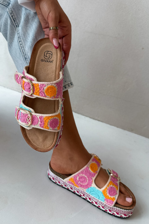 Zapatillas de ganchillo Glimma con plataforma y hebillas en color rosa