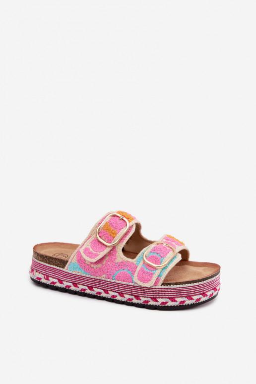 Zapatillas de ganchillo Glimma con plataforma y hebillas en color rosa