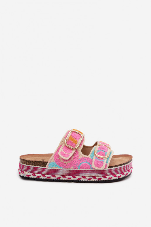 Zapatillas de ganchillo Glimma con plataforma y hebillas en color rosa