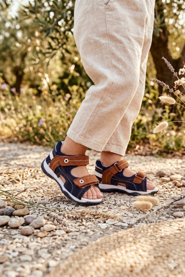 Sandalias de ante Bartek 84408-66 para niños en azul-marrón 2