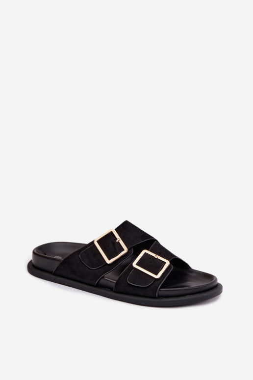 Zapatillas de ante sintético negras con hebillas doradas Selissea