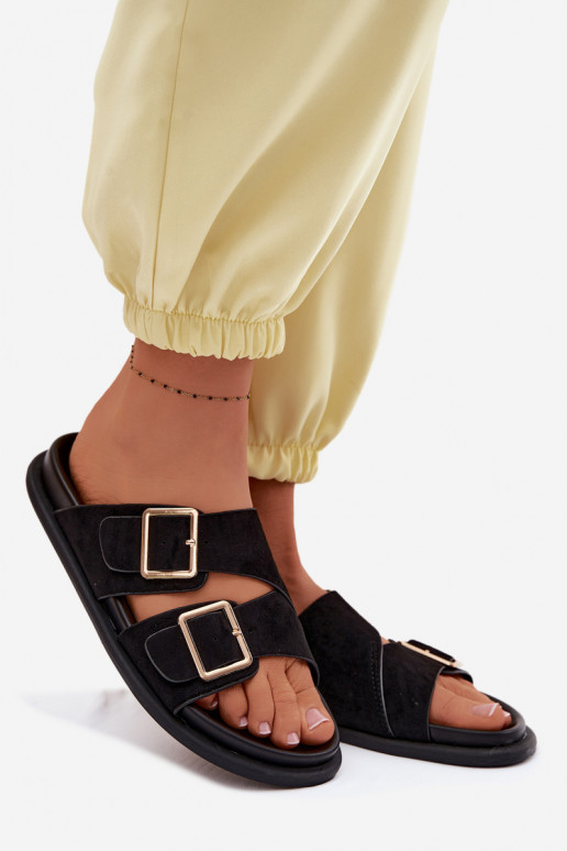Zapatillas de ante sintético negras con hebillas doradas Selissea