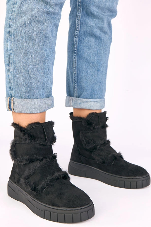 Botines negros con cierre de velcro, decorados con piel Grace