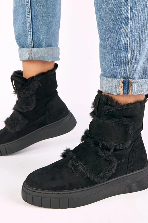 Botines negros con cierre de velcro, decorados con piel Grace