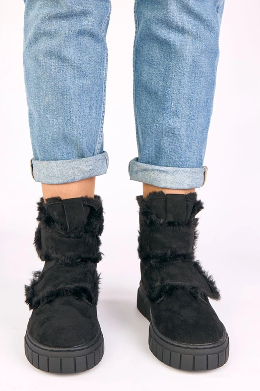 Botines negros con cierre de velcro, decorados con piel Grace