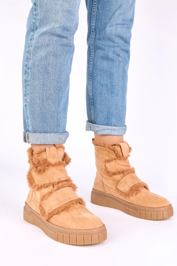 Botines marrones con cierre de velcro, decorados con piel Grace
