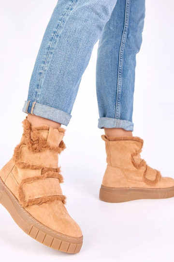 Botines marrones con cierre de velcro, decorados con piel Grace 2