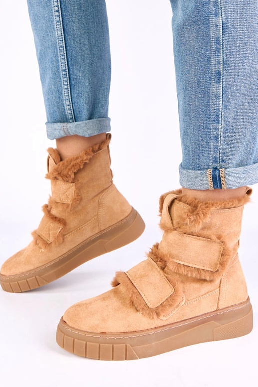 Botines marrones con cierre de velcro, decorados con piel Grace