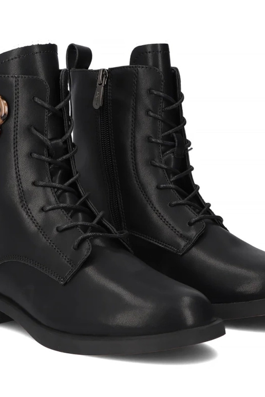 Botines negros de cuero natural, decorados con estampado de pantera Ricka