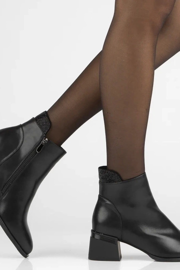 Botines negros de cuero natural con tacón y strass Jean 2