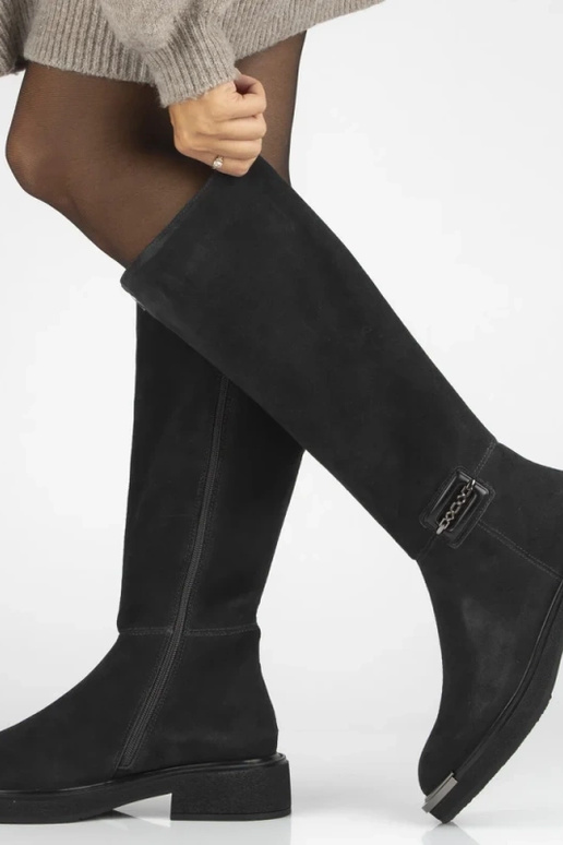 Botas de muslo gris grafito de ante natural con punta decorativa Charlie