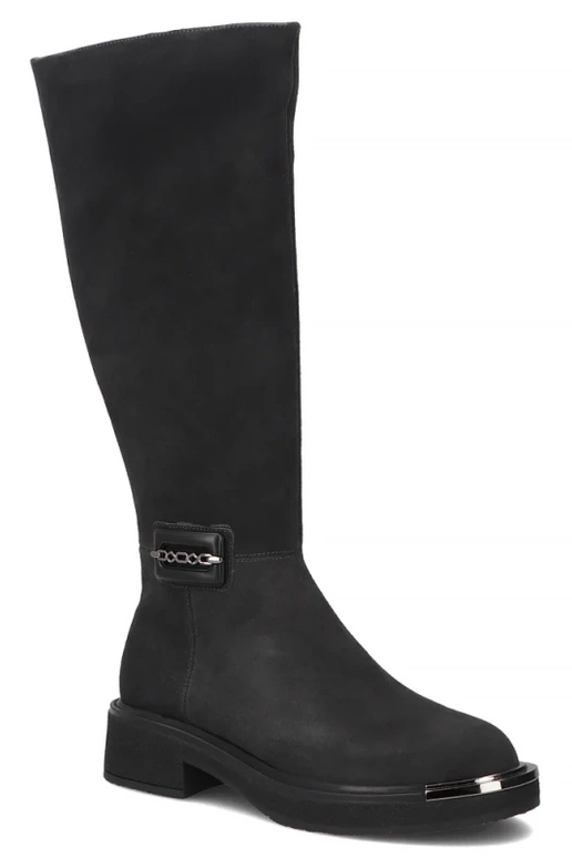 Botas de muslo gris grafito de ante natural con punta decorativa Charlie
