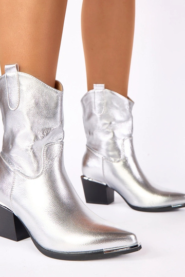 Botas de cowboy plateadas con tacón bloque Rosemary