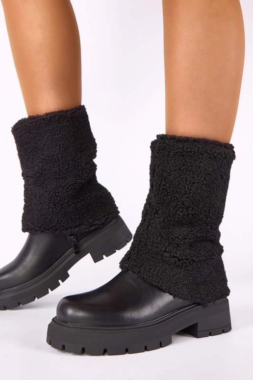Botines negros con caña de tela doblada Darlene