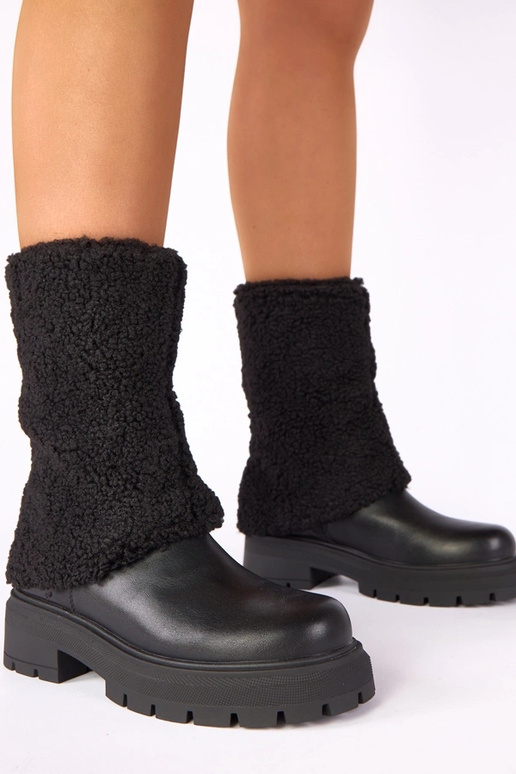Botines negros con caña de tela doblada Darlene