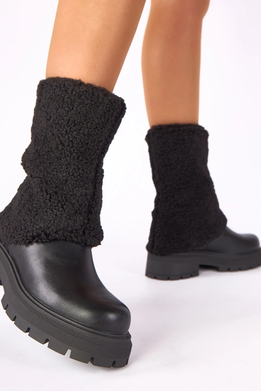 Botines negros con caña de tela doblada Darlene