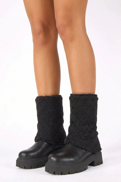 Botines negros con caña de tela doblada Darlene