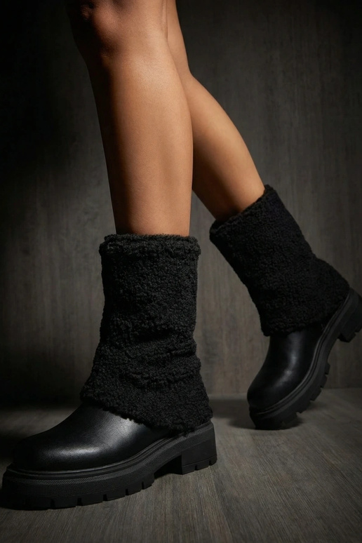 Botines negros con caña de tela doblada Darlene