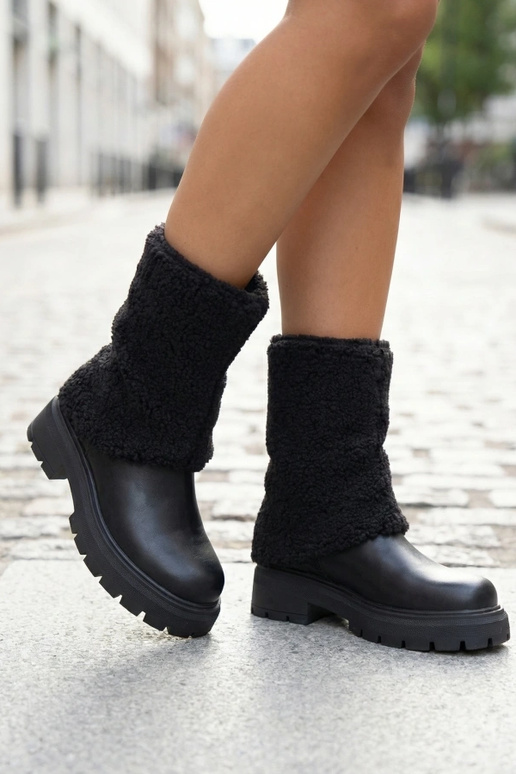 Botines negros con caña de tela doblada Darlene