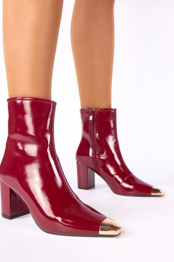 Botines burdeos lacados con puntera dorada Marilyn