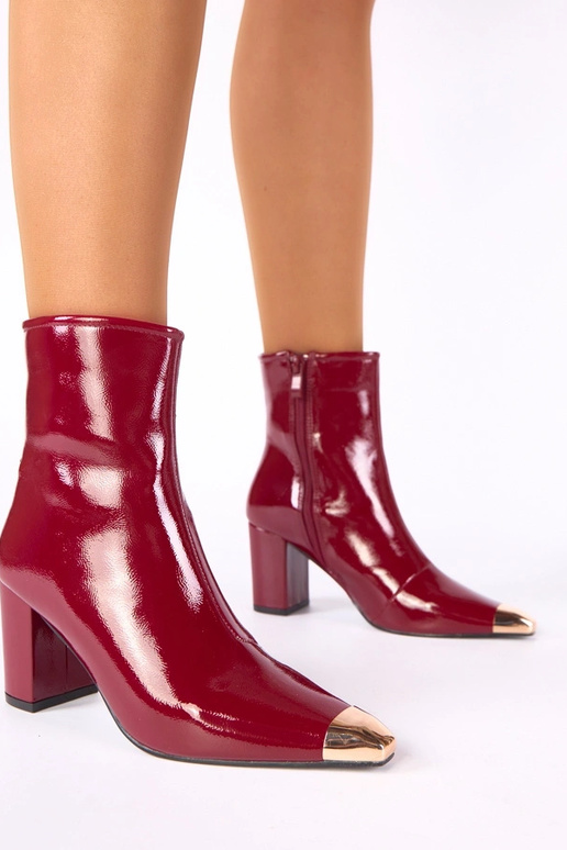 Botines burdeos lacados con puntera dorada Marilyn