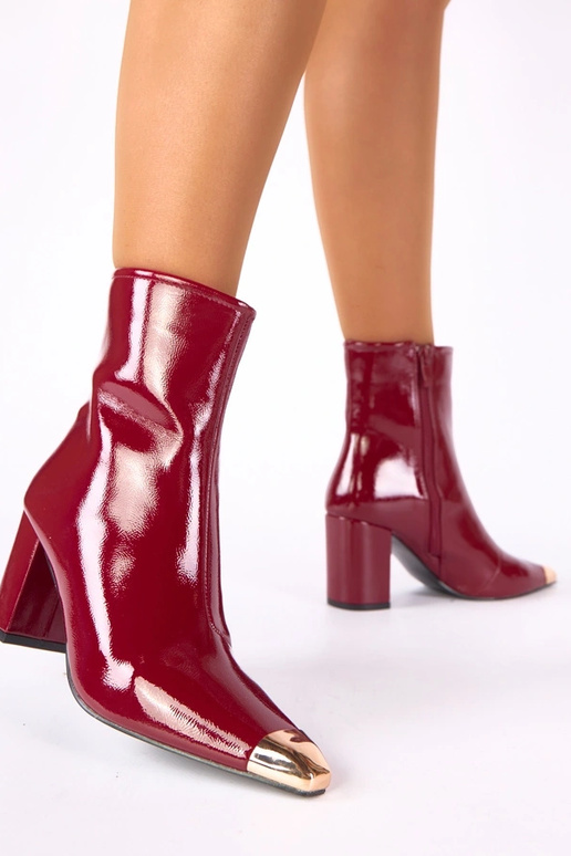 Botines burdeos lacados con puntera dorada Marilyn