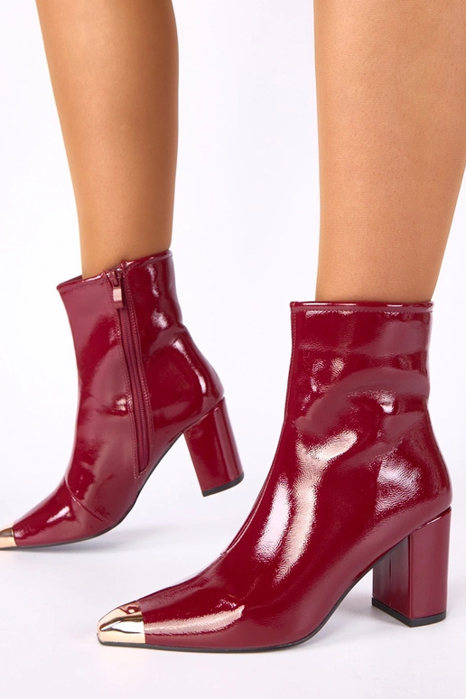 Botines burdeos lacados con puntera dorada Marilyn