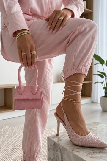 Tacones rosas con punta abierta adornados con rhinestones Edith 2