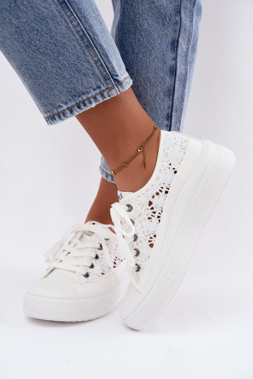 Zapatos casual blancos con plataforma y elementos recortados Lee Cooper LCIN-26-44-4485